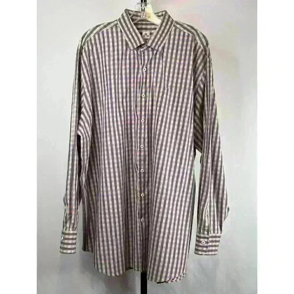 Peter Millar Crown‎ Ease Shirt Men's 2XL Pastel Colors Of Plaid Long Sleeve